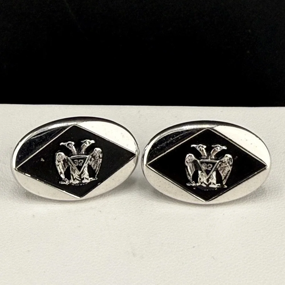 Vintage Swank Cufflinks Silver Tone‎ Masonic Scottish Rite Double Eagle
